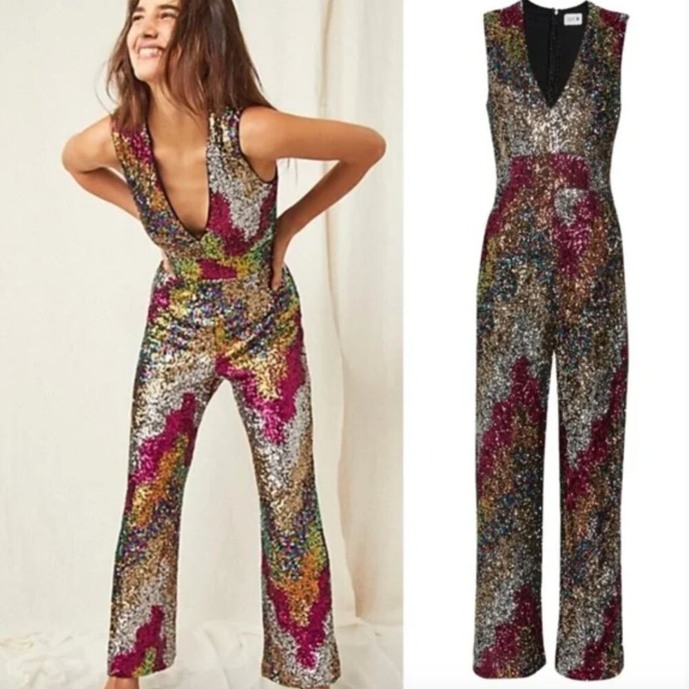 SAYLOR Geena Sequinned Wide-Leg Jumpsuit Rainbow